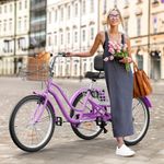 YITAHOME 24 & 26 Inch Adult Tricycle, 1 & 7 Speed 3 Wheel Bikes, Large Seat with Backrest Trike for Adults with Front & Rear Baskets, Cruiser Bike for Seniors Women Men Commute Picnic Outdoor