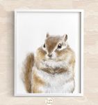 Triple Studio Chipmunk Watercolor Painting, Woodland Animal Wall Art, Forest Animal Art Print for Baby Nursery Room, UNFRAMED, Signed by Artist