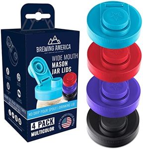 Mason Jar Lids Wide Mouth Plastic 4 pack-USA Made-Flip Cap Screw Top Pour Spout Drink Hole - Leak-proof for Kerr and Ball Canning Jars - Airtight for Drinks to Go and Controlled Pouring - Multi-Color