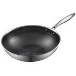 Zhang XIAO Quan 304 Stainless Steel Honeycomb Wok Non-Stick Wok, Black,32cm/30cm/28cm (30CM)