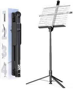 KraftGeek 66" Music Stand for Sheet Music, Portable and Folding Music Stand for Musicians and Instrument Players, Adjustable Music Tray with Page Holder Clips, No Assembly Required, Black