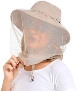 Mosquito Net Hat - Bug Cap UPF 50+ Sun Protection with Hidden Netting Outdoors for Women and Men Beige