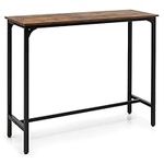 COSTWAY Rectangular Bar Table, 120cm Counter Breakfast Dining High Tables with Footrest and Adjustable Footpads, Metal Frame Pub Coffee Desk for Small Space Kitchen Living Room (Rustic Brown)