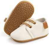 SOFMUO Baby Boys Girls Lace Up Leather Sneakers Soft Rubber Sole Infant Moccasins Newborn Oxford Loafers Anti-Slip Toddler Wedding Uniform Dress Shoes, A/White, 12-18 Months Infant