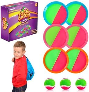 Qrooper Toss and Catch Ball Game Outdoor Toys for Beach Pool Yard Camping, Outside Games for Kids Ages 3-12 & Family, Boys Birthday Gift, 6 Paddles 3 Sticky Balls & Carry Bag