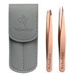2-Pack Precision Tweezers for Eyebrows, Facial Hair, Ingrown Hair Removal, Professional Stainless Steel Eyebrow Tweezers for Women and Men, Tweezer Set with PU Travel Case