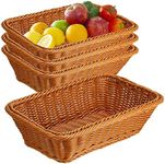 ALMOXVYE 4 Pack Woven Bread Baskets, 11.8 Inch Rectanglular Wicker Serving Baskets Imitation Rattan Food Storage Baskets for Food Serving, Display, Home, Restaurant, Party