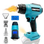 TEETOK Cordless Heat Gun Compatible with Makita 18V Battery Hot Air Gun with 2-Temp Setting, 30 °C-550 °C, 4 Nozzles for Crafts, Shrink Wrapping/Tubing, Stripping Paint(Tool Only)