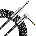 Donner Guitar Cord Amp Cable 10 ft for Guitar Bass Electric Guitar Instrument Amplifier Audio, 1/4 Right Angle to Straight, Black White