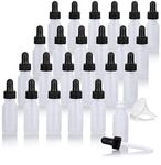 JUVITUS Frosted Clear Glass Boston Round Bottle 0.5 oz / 15 ml with Black Dropper (24 Pack) + Funnel