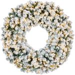 Best Choice Products 36in Large Flocked Artificial Pre-Lit Fir Christmas Wreath Holiday Accent Decoration w/ 150 2-in-1 LED Lights, 300 PVC Tips