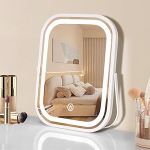 YEKKOPT Makeup Travel Mirror with Lights, Portable Small Beauty LED Vanity Mirror with Lights, 1200mAh Battery, Dimmable Touch Screen, Tabletop Folding Compact Mirror,Women Gift