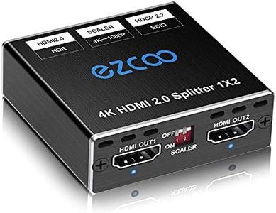 HDMI Splitter 1 in 2 Out 4K 60Hz 1080P 120Hz 4:4 HDR D-olby Vision D-olby Atmos Scaler 4K 1080P, Firmware Upgrade HDCP2.2, Scaler EDID Switch, USB Power