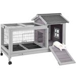 Aivituvin Rabbit Hutch Indoor 62" Rabbit Cage Outdoor Chicken Coop Guinea Pig Cage on Wheels Bunny Cage with 3 Deep No Leakage Pull Out Tray,Waterproof Roof (Grey)