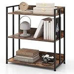 CASART 3-Tier Storage Shelf, Industrial Bookshelf Wooden Shelving Unit with Adjustable Shelf & Metal Frame, Home Office Display Storage Unit for Living Room Bedroom Kitchen Study