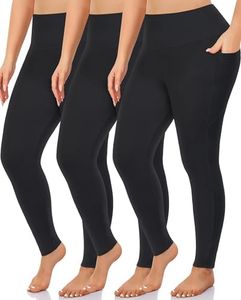 NEW YOUNG 3 Pack Plus Size Leggings with Pockets for Women,High Waist Tummy Control Workout Yoga Pants