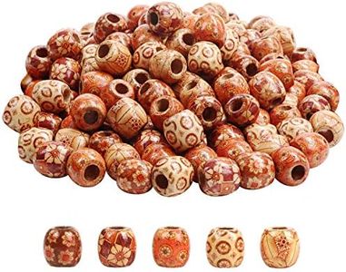 HANDI STITCH Pack de 200 Abalorios Madera Natural Redondas con Diseños Cuentas de Madera Sueltas de 1,7 cm con un Agujero de 6 mm – Cuentas Espaciadoras para Manualidades y Decoración