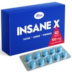 INSANE X 40 - Ultra Blue Pills Men 100mg Fast-Acting Strength Herbal Supplements Male Enhancing Power Extra Strong Supplement Pill UK Tablets Harder Stronger Prolonged High Performance Energy Stamina