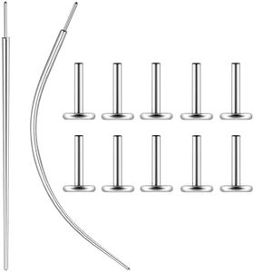 Osbourney 20G Silver Threadless Bar G23 Titanium ASTM F136 Replacement Post, 10 PCS Post and 2 PCS Piercing Assistant Tools Flat Back Stud Earrings with 6mm Bar Length for Nose Helix Cartilage Tragus Conch Lobe Labret Piercing Jewelry