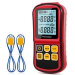 Aivica Digital Dual Channel Thermometer Temperature Thermometer with Two K-Type Thermocouple Probe Backlight LCD K Type Thermometer for K/ J/ T/ E/ R/ S/ N Thermocouple