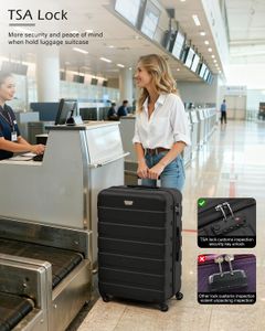 COOLIFE 3-Piece Luggage Set – Lightweight ABS+PC Suitcases, Spinner Wheels, Black
