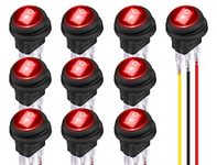 DaierTek 12V Round Rocker Switch Waterproof Red LED Round Toggle Switch Lighted DC 12 Volt 20A ON Off 3 Pin SPST for Marine Boat Automotive Car - 10 Pack