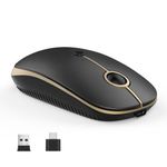 VssoPlor Type C Wireless Mouse USB C Rechargeable Portable Quiet MacBook Mouse USB and Type C Receiver Dual Mode Laptop Mouse for PC, Laptop, MacBook, Tablet-Black Gold