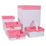 Redmon Five PC Hamper and Basket Set, White/Pink