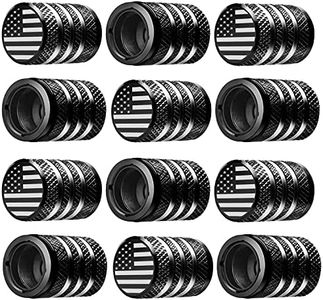 Tire Valve Stem Cap Cover - (12 Pack) Tire Air Cap Metal with Plastic Liner Corrosion Resistant Leak-Proof American Flag for Car Truck Motorcycle Bike Black