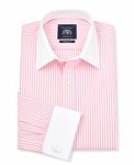 THE SAVILE ROW COMPANY LONDON Men's Classic Fit Cotton Poplin Formal Shirt - Double Cuff - Pink White Stripe with White Collar & Cuffs - 19" Collar - Standard