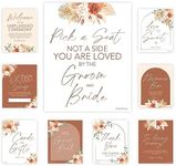 Hadley Designs 9 Boho Wedding Signs for Ceremony and Reception - Pick A Seat Not A Side Wedding Sign Set, Love is Sweet Sign for Dessert Table Signs for Wedding