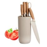 HomeEssentials 6 Piece Knife Set with Block | Razor-Sharp | German Engineered Knife Set | Lightweight and Strong | Chef, Kitchen, Veg, Bread, Tomato Knife | Dishwasher Safe