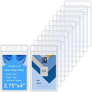 Wisdompro 10 Pack Badge Holder, Double-Sided 2 Card Slot Waterproof Flexible and Soft Clear PVC ID Badge Holder with Resealable Zip for Multiple Cards - Vertical