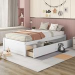 Twin Size Bed Frame with 2 Storage Drawers,Twin Kids Bed,Solid Wood Platform Bed Twin for Kids, Teens, Adults, White