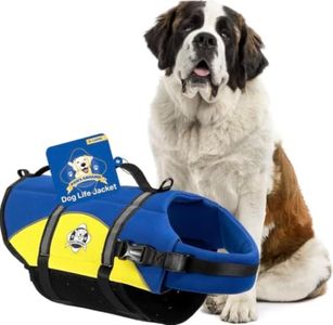 Paws Aboard Dog Life Jacket - Swimming Vest for Dogs, Adjustable, Reflective, Comfortable, Multiple Colors, Patterns, XX-Small to Extra Large Dog Swim Vest with Handle (Blue & Yellow, X-Large)
