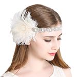 Flapper Gatsby Headband 1920s Headpiece Retro Style Roaring 20s Accessories for Costume Prom Wedding Party (White feather)