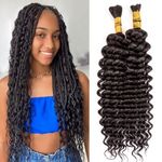 Human Braiding Hair Curly Human Hair Bulk for Braiding No Weft 20 Inch 100g Deep Water Wave Bulk 100% Brazilian Virgin Human Hair Extensions for Boho Braids Wet and Wavy by Originea (50gx2 bundles)