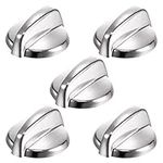 5 Pack WB03T10284 Stove Burner Knobs Compatible with General Electric GE Range,Stove,Oven Knob,Replaces PS2321076,AP4346312,1373043,AH2321076,EA2321076 Stainless Steel Finish