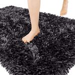 Yimobra Luxury Chenille Bath Mat, Extra Soft and Absorbent Shaggy Bathroom mats Non Slip, Machine Washble Dry, Plush Floor Carpet for Tub, Shower, and Bath Room, Dark Gray, 43 x 61 cm