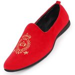 FAUSTO FST FOSMC-2021 Rose RED-41 Men's Rose Red Velvet Embroidery Party Casual Loafer Shoes (7 UK)