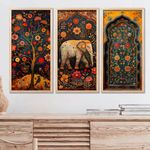 kotart - Painting for wall Decoration |Traditional Indian Art Pichwai Wall Décor Paintings | Traditional Indian Art Pichwai Wall Décor Paintings Set of 3 (10X19 INCH, A)