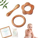 TINIGREEN Star Ring Dumbbell Shaped Organic Neem Wood Teether Combo for Baby (Pack of 3)