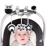 vocheer High Contrast Baby Toys for Newborn, Black and White Hanging Toy Car seat Crib Move, Animal Circle Plush Stroller Toy, Squeak Travel Activity Wind Chimes 0-6 Months (Zebra)