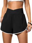 Blooming Jelly Women's Workout Shorts Athletic Running Shorts Crossover High Waisted Gym Sport Yoga Shorts with Zipper Pockets 2.5" (Black and White,Small)