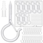 Mckanti 30 Pcs Q Hanger Hooks with Safety Buckle, Screw Hooks for Hanging Outdoor String Lights Plants Flower Pots and Decorations, 2.2 Inches Cup Hooks Come with 30 Pcs Drywall Anchors (White).