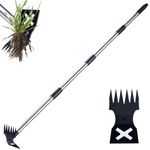 NICOFPHY Weed Puller Tool with Long Handle - 60" Manual Weeder Remover Tool, 2 in 1 Hand Weed Rake and Garden Hoe for Gardening, Heavy Duty Uprooting Weeding Pull for Yard, Lawn, Patio and Garden