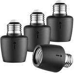 SURAIELEC Light Sensor Socket, Dusk to Dawn Sensor, E26 E27 Light Bulb Socket Adapter, Automatic Photocell Socket for Outdoor Lighting, Porch Light, Post Lamps, Non-Flickering, Black, 4 Pack