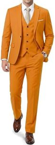 YND Men's Slim Fit 3 Piece Suit, One Button Jacket Vest Pants Set with Tie, Solid Party Wedding Dress Blazer, Tux Waistcoat and Trousers Orange