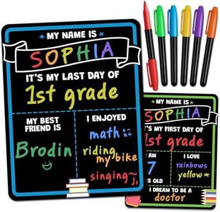Last Day of School Sign with Liquid Chalk Markers - 14”x11” Reusable, Double-Sided First and Last Day of School Board - Must-Haves Supplies for Kindergarten Preschool - First Day of School Sign Board