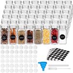 GlowSol 48 Pcs Glass Spice Jars With Labels, 4 Oz Empty Square Spice Bottles, Seasoning Jars, Includes Shaker Lid, Funnel, Brush and Marker